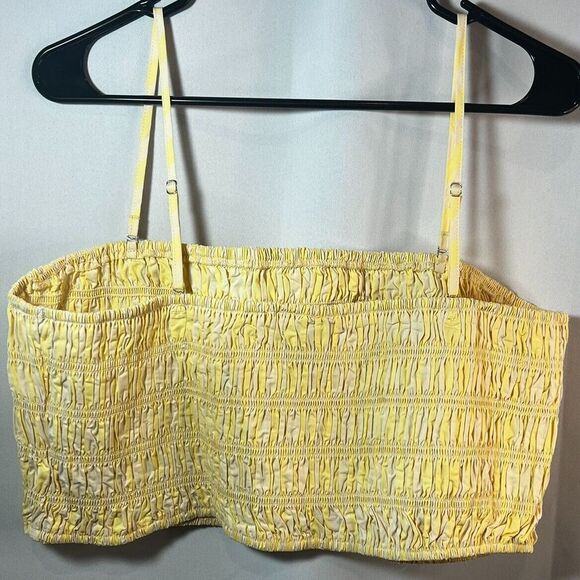 Stripe Shirred Crop Tank Cotton Tube Top Adjustable Straps- A New Day, Yellow XL - Picture 4 of 4